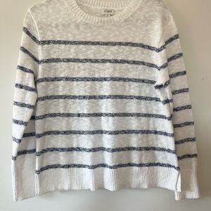 J. Crew White and Blue Crew Neck Sweater